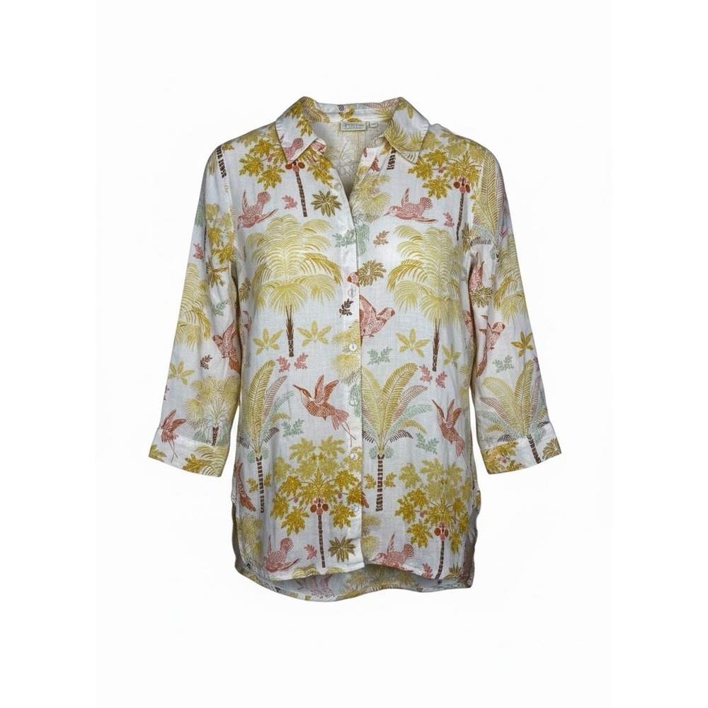 Spartina 449 100% Linen Tropical Castillo Toile Button Down Top Blouse Size XS
